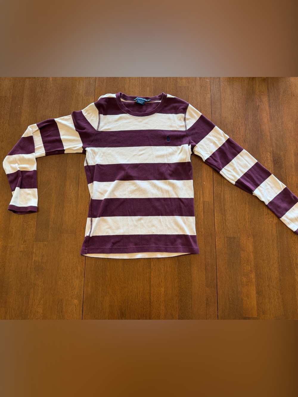 Ralph Lauren Sport Striped Long-Sleeve Crewneck - Maroon & Cream
